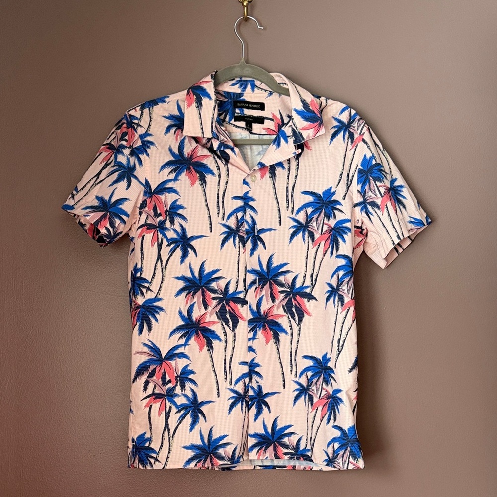 Banana Republic Blue and Pink Palm Print Shirt